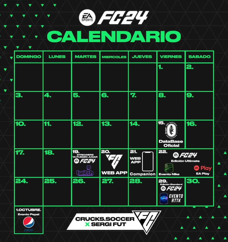 Calendario con los eventos señalados del EA FC 24